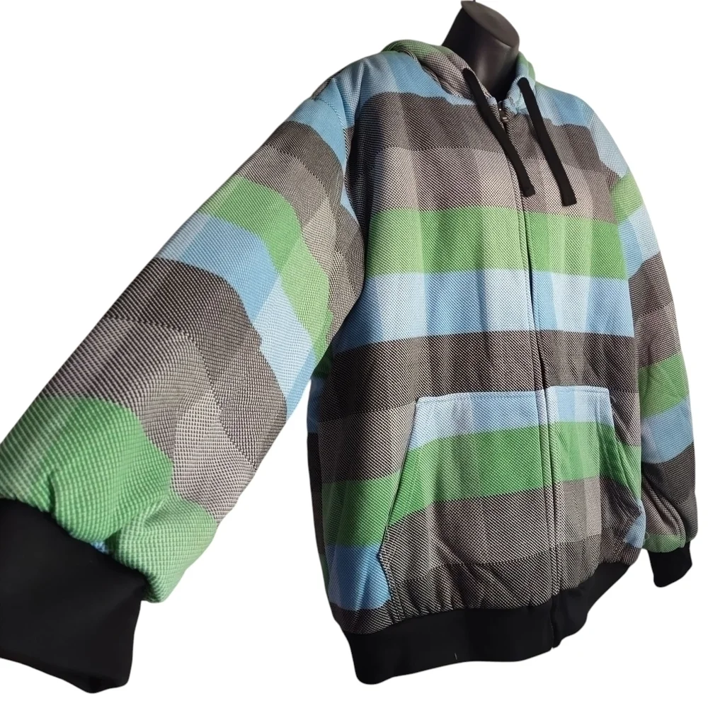 Original Deluxe Mens Hooded Jacket Multicolor Plaid Faux Sherpa Lined Sz 2XL NWT